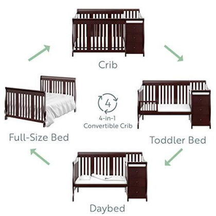 Storkcraft Portofino 4-in-1 Fixed Side Convertible Crib and Changer, Espresso, Easily Converts to Toddler Bed Day Bed or Full Bed, Three Position Adjustable Height Mattress (Mattress Not Included)