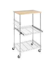 Whitmor Supreme Microwave Cart with Locking Wheels - Chrome with Food Safe Cutting Board 16 x 22.5 x 34 inches