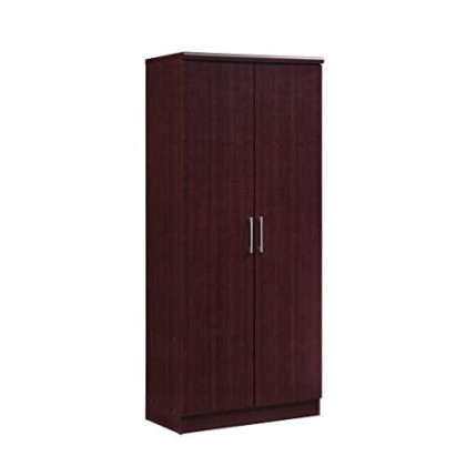 HODEDAH IMPORT Hodedah 2 Door Wardrobe with Adjustable/Removable Shelves & Hanging Rod, Mahogany