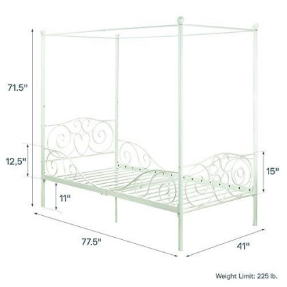 DHP Metal Canopy Bed with Sturdy Bed Frame - Twin Size (White)