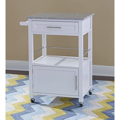 White Linon Storage Cart On Wheels With Granite Top. Great For Small Kitchens!!