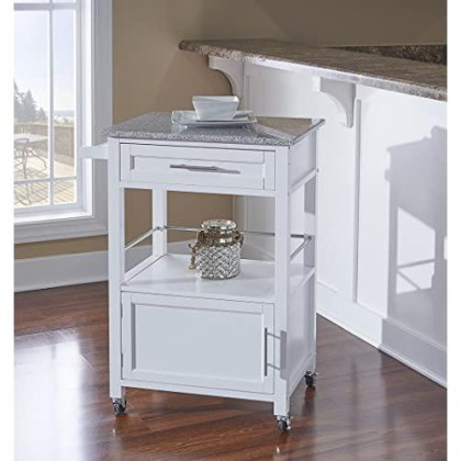 White Linon Storage Cart On Wheels With Granite Top. Great For Small Kitchens!!
