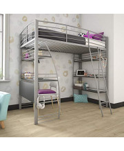 DHP Studio Loft Bunk Bed Over Desk and Bookcase with Metal Frame - Twin (Gray)