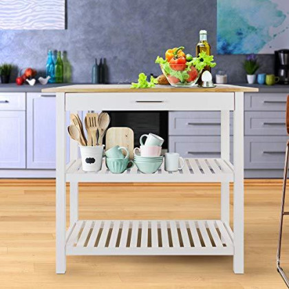 Casual Home Kitchen Island with Solid American Hardwood Top, Natural/White, 40" W (373-91)