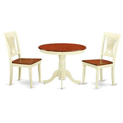 East West Furniture Modern Dining Table Set- 2 Amazing Dining Room Chairs - A Beautiful Wood Table- Wooden Seat- Cherry and Buttermilk Dining Room Table