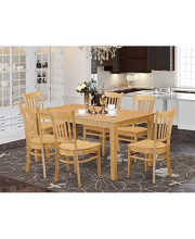 East West Furniture Small Dining Table Set 7 Piece - Wooden Dining Room Chairs Seat - Oak Finish Wood Table and Structure