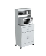 Inval America 2 Door Storage Cabinet with Microwave Cart, Laricina White
