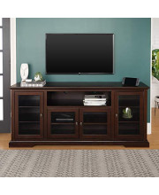Walker Edison Concord Classic Glass Door Storage TV Console for TVs up to 80 Inches, 70 Inch, Espresso Brown