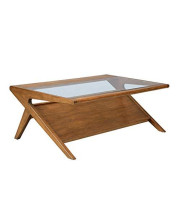 Ink+Ivy Rocket Coffee Table - Solid Wood, Glass Tempered Tabletop with Lower Magazine Display Shelf Industrial Vintage Style Accent Living Room Furniture