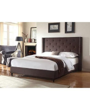 Home Life Premiere Classics Cloth Brown Linen 51" Tall Headboard Platform Bed with Slats King - Complete Bed 5 Year Warranty Included 007