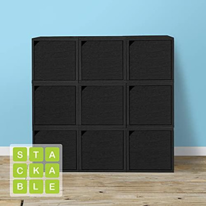 Way Basics Eco Stackable Connect Storage Cube Cubby Organizer with Door (Tool-Free Assembly and Uniquely Crafted from Sustainable Non Toxic zBoard Paperboard) Black