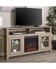 Walker Edison Glenwood Rustic Farmhouse Glass Door Highboy Fireplace TV Stand for TVs up to 65 Inches, 58 Inch, Driftwood