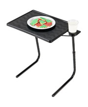 Table Mate II Folding Tables - Portable TV Tray Table for Eating & Work with Cup Holder - Black