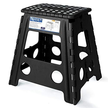 Acko 16 Inches Super Strong Folding Step Stool for Adults, Kitchen Stepping Stools, Garden Step Stool,Hold up to 300lb Heavy Duty Step Stools for Adults Black