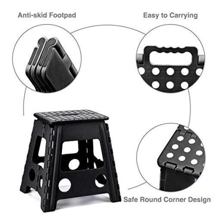 Acko 16 Inches Super Strong Folding Step Stool for Adults, Kitchen Stepping Stools, Garden Step Stool,Hold up to 300lb Heavy Duty Step Stools for Adults Black