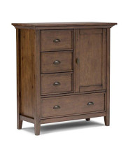 SIMPLIHOME Redmond SOLID WOOD 39 inch Wide Rustic Medium Storage Cabinet in Rustic Natural Aged Brown, with 3 Small Drawers, 1 Large Drawer, Large Cabinet Space Behind 1 Side Door