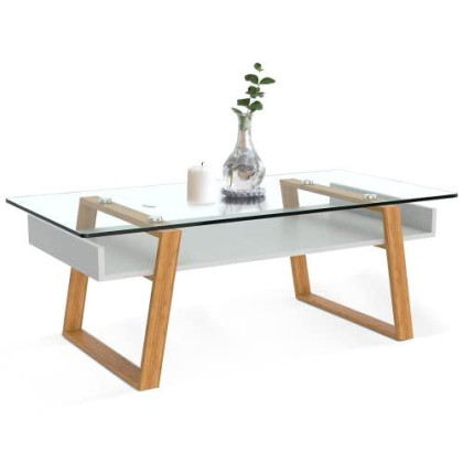 bonVIVO White Coffee Table Donatella - Designer Coffee Tables for Living Room and Modern Coffee Table - White Glass Coffee Table for Entertainment Center
