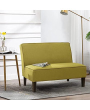 Linen Loveseat Sofa Couch Upholstered Small Loveseat for Bedroom Armless Living Room Chairs Cushioned 2-Seater Settee loveseat (Green)