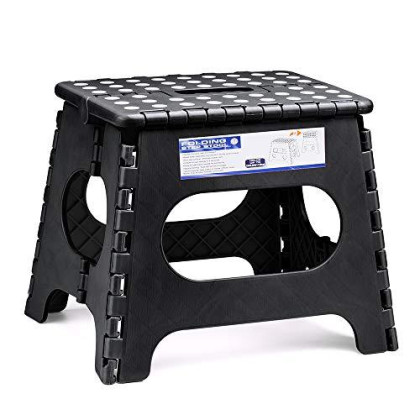 Acko Folding Step Stool for Adults-11 Height Lightweight Plastic Stepping Stool. Foldable Step Stool Hold up to 300lbs Non Slip Collapsible Stool Black