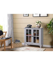 American Furniture Classics OS Home and Office Glass Door Accent and Display Cabinet, Dark Gray Paint