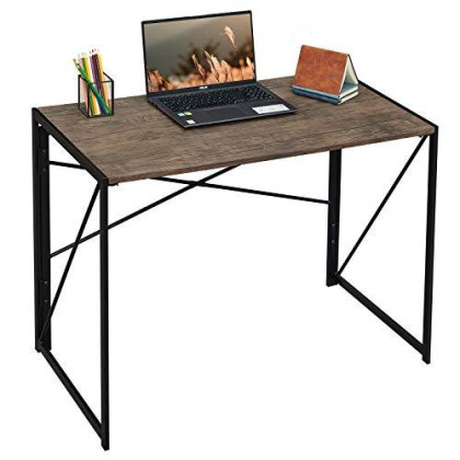 Coavas Folding Desk No Assembly Required, 40" Writing Computer Desk Space Saving Foldable Table Simple Home Office Desk,Brown