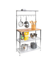 Seville Classics Bakers Rack for Kitchens, Solid Wood Top, 14" x 36" x 63" H