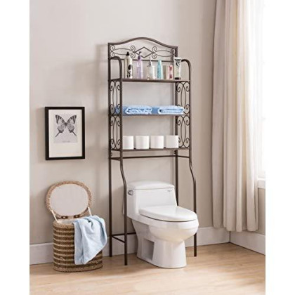 Kings Brand Furniture - Over The Toilet Storage Etagere Bathroom Rack Shelves Organizer, Pewter