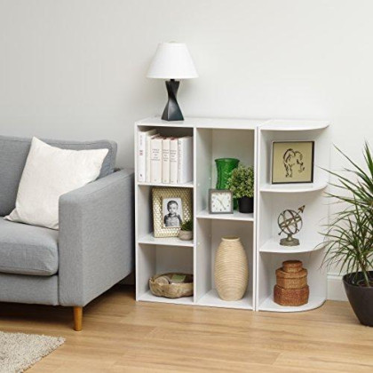 IRIS USA Small Spaces Wood, Bookshelf Storage Shelf, Bookcase, 3-Tier-Corner, White