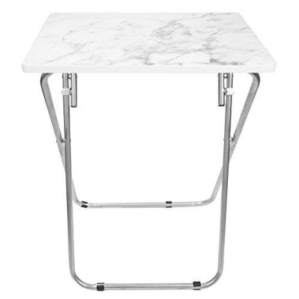 Home Basics Multi-Purpose Sturdy and Durable Decorative Bedside Laptop Snack Cocktails TV Folding Table Tray Desk Bedside Laptop Snacks White Marble