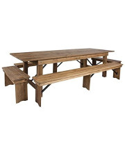 Flash Furniture HERCULES Series 9 x 40 Antique Rustic Folding Farm Table and Four Bench Set