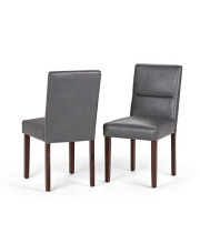 SIMPLIHOME Ashford Parson Dining Chair (Set of 2), Stone Grey Faux Leather and SOLID WOOD, Square, Upholstered, For the Dining Room, Contemporary Modern