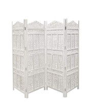 The Urban Port Antique 4-Panel Handcrafted Wooden Room Divider, Distressed White