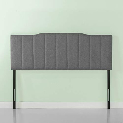 Zinus Satish Upholstered Channel Stitched Headboard in Grey, Queen