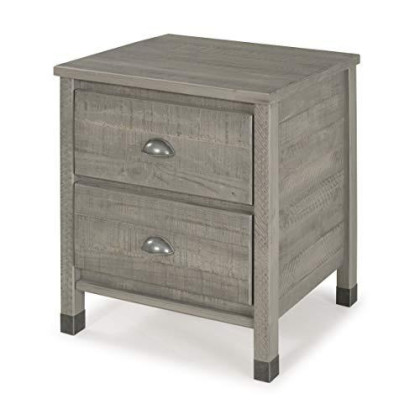 Baja Night Stand / 2 Drawer / Solid Wood / Rustic Bedside Table for Bedroom, Living Room, Sofa Couch, Hall / Metal Drawer Pulls, Rustic Grey