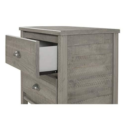 Baja Night Stand / 2 Drawer / Solid Wood / Rustic Bedside Table for Bedroom, Living Room, Sofa Couch, Hall / Metal Drawer Pulls, Rustic Grey