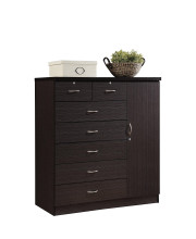 Hodedah 7 Drawer Jumbo chest, Five Large Drawers, Two Smaller Drawers with Two Lock, Hanging Rod, and Three Shelves chocolate