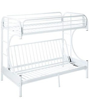 HomeRoots Furniture White Twin/Full/Futon Bunk Bed, Multicolor