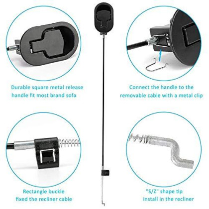 ttmagic Metal Recliner Handle Replacement Parts with Cable, Recliner Sofa Chair Couch Release Lever Pull Handle, Fits Ashley and Most Recliner Sofa Brand, Exposed Cable Length 4.9inch