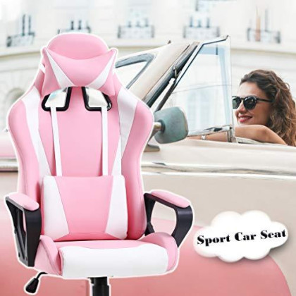 Gaming Chair Office Chair Desk Chair Ergonomic Executive Swivel Rolling Computer Chair with Lumbar Support, Pink