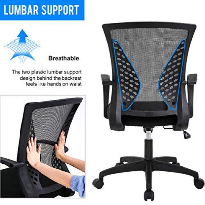 Office Chair Ergonomic Desk Chair Mesh Computer Chair with Lumbar Support Armrest Mid Back Rolling Swivel Adjustable Task Chair for Women Adults, Black