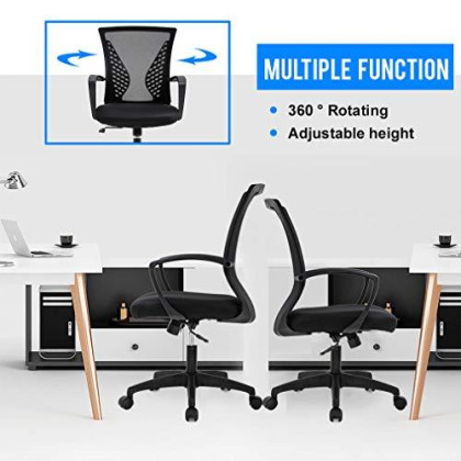 Office Chair Ergonomic Desk Chair Mesh Computer Chair with Lumbar Support Armrest Mid Back Rolling Swivel Adjustable Task Chair for Women Adults, Black
