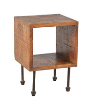22 Inch Industrial Style Cube Shape Wooden Nightstand with Rough Sawn Texture,Brown
