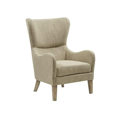 Madison Park Upholstered Accent chair Living Room Furniture - Leisurely Resting, comfortable Foam Seat cushion Bedroom Lounge, Modern Sophisticated Finished, Sturdy Frame, Plaid Taupe