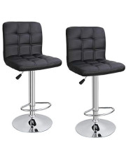 ZenStyle Counter Height Bar Stools Set of 2 Adjustable Swivel Bar Stool PU Leather Bar Chairs for Kitchen Stool Hydraulic Dining Room Chairs with Back, Wide Cushion, Black