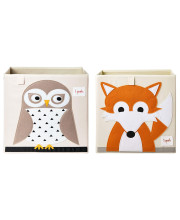 3 Sprouts Kids childrens collapsible Fabric 13x13x13 Inch Storage cube Bin Box for cubby Shelves, Orange Fox and Owl (2 Pack)