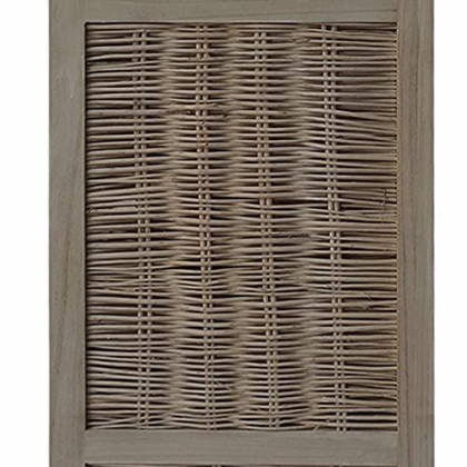 The Urban Port Room 4-Panel Foldable Wooden Divider Privacy Screen with Willow Weaved Design, Antique White