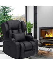BINgTOO Recliner chair- Swivel Rocker Recliner chair Ergonomic Manual glider Rocking Recliner chair Sofa Home Theater Seating for Nursery with Lumbar Pillowcup HolderPockets, PU Leather (Black)
