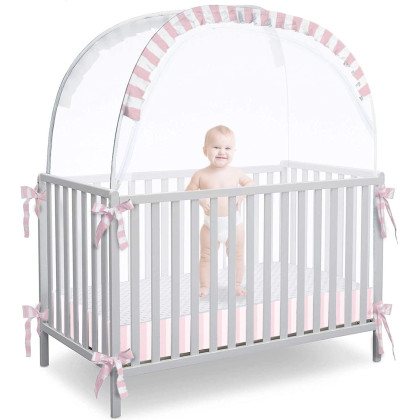 Baby Safety Pop up crib Tent Premium crib Net to Keep Baby from climbing Out Upgraded Mesh Fabric Protect Your Baby from Falls Unisex Infant crib Tent (Pink)