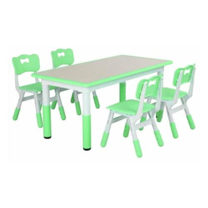 Arlopu Big Kids Study Table and Chair Set, Height Adjustable Children Desk and 4 Chairs Set, Toddler Multi-Activity Table Set for Reading, Drawing, Eating&Parent-Child Interaction, Max 220lbs(Green)