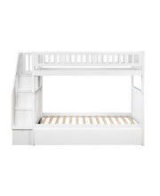 Woodland Staircase Bunk Bed Twin over Twin with Urban Trundle Bed in White